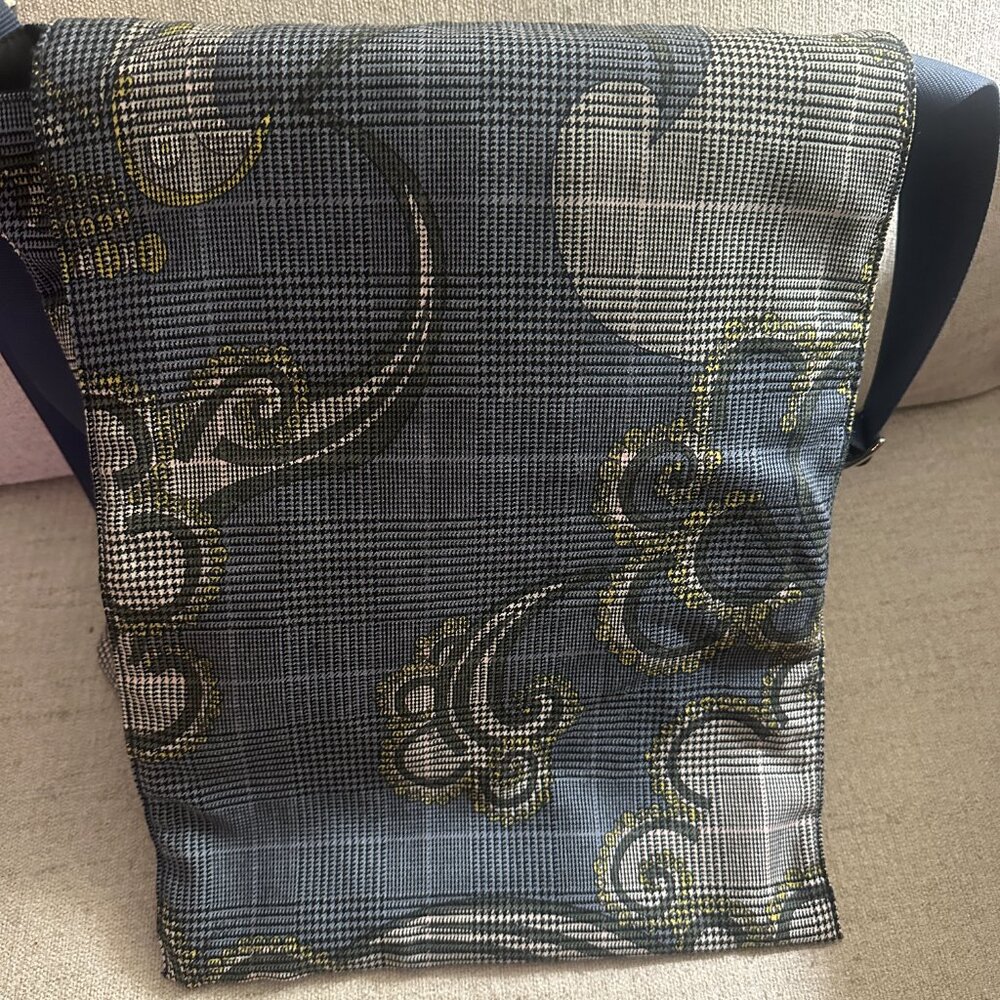 Rare! Emilio Pucci Blue and white Paisley/with houndstooth check Messenger Bag